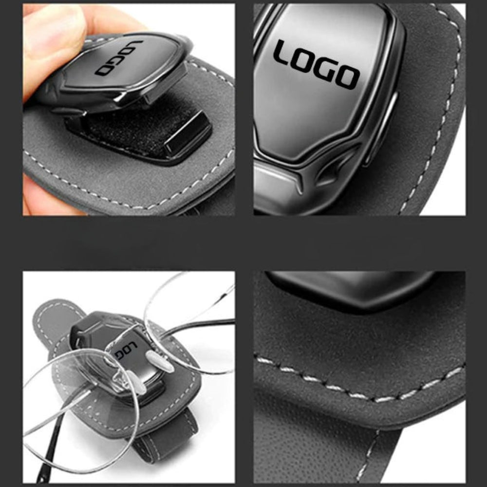 Multifunktionel brilleklips i ruskind med dit billogo